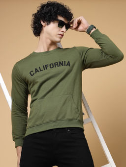 RIGO - Men Casual Olive Green Printed Sweatshirt