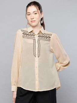 Scoup - Beige Hand Embellished Polyester Shirt