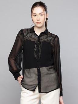 Scoup - Black Hand Embellished Polyester Shirt