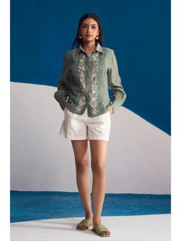 Dearme - Olive Bloom Embroidered Shirt