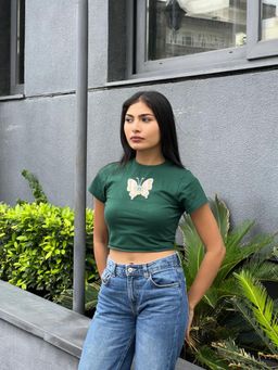 Dearme - Green Butterfly Baby Crop Top