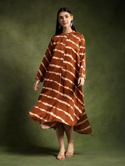 QAIYNAT - Brown Leheriya Print Dress