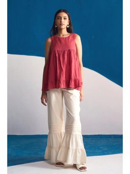 Dearme - Red Rosewood Boho Peplum Top with Pant