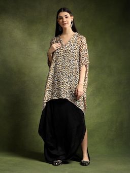 QAIYNAT - Multi-Colour Animal Print Silk Kaftan Top