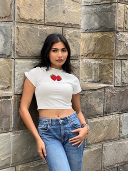 Dearme - White Strawberries Baby Crop Top