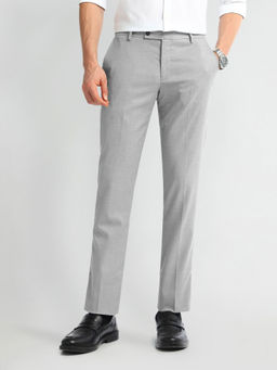 Arrow - Grey Solid/Plain Mid Rise Carson Formal Trousers