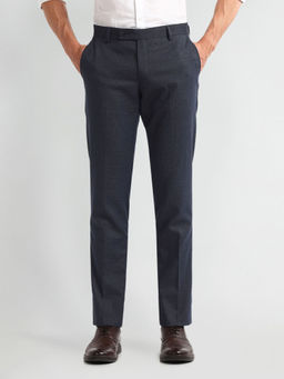 Arrow - Blue Solid/Plain Mid Rise Formal Trousers