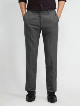 Arrow - Grey Textured Mid Rise Formal Trousers