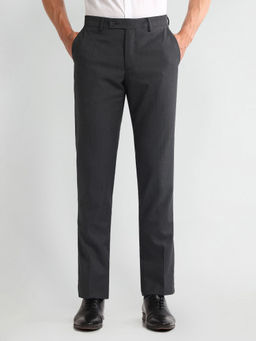 Arrow - Grey Solid/Plain Mid Rise Formal Trousers