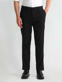 Arrow - Black Checks Mid Rise Formal Trousers
