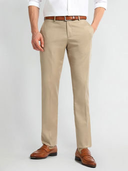 Arrow - Beige Textured Mid Rise Carson Formal Trousers