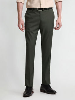 Arrow - Green Solid/Plain Mid Rise Twill Formal Trousers