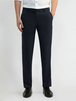 Arrow - Navy Blue Solid/Plain Mid Rise Formal Trousers