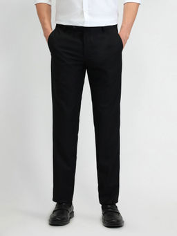 Arrow - Black Solid/Plain Mid Rise Twill Formal Trousers