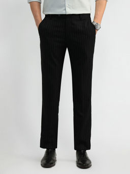 Arrow - Black Stripes Mid Rise Formal Trousers