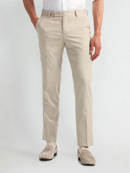 Arrow - Beige Checks Mid Rise Formal Trousers
