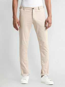 Arrow Sports - Beige Solid/Plain Slim Fit Twill Chinos