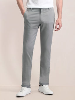 U.S. POLO ASSN. - Grey Solid/Plain Mid Rise Slim Fit Chinos