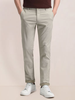 U.S. POLO ASSN. - Beige Self Design Mid Rise Slim Fit Chinos