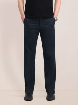 U.S. POLO ASSN. - Blue Solid/Plain Mid Rise Straight Fit Chinos