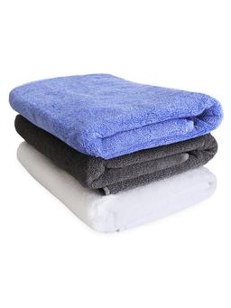Heelium - Bamboo Bath Towel, Soft, Absorbent & Odour Free, 140x70cm, Set of 3 (Iris, White, Grey)