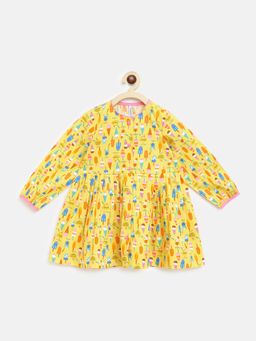 Campana - Girls Asmira Swing Dress - Ice-Cream Print - Yellow & Multicolour