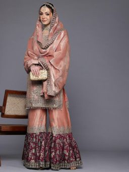 Ahalyaa - Embroidered Women's Kurta and Dupatta with Sharara - Semi-Stitched Dress Material (Set of 3)