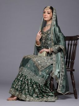 Ahalyaa - Embroidered Women's Kurta Skirt and Dupatta - Semi-Stitched Dress Material (Set of 3)