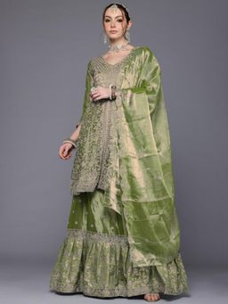 Ahalyaa - Embroidered Women's Kurta Dupatta and Skirt - Semi-Stitched Dress Material (Set of 3)