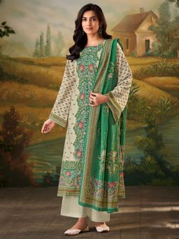 Stylee LIFESTYLE - Cream Muslin Digital Printed Dress Material (Set of 3)