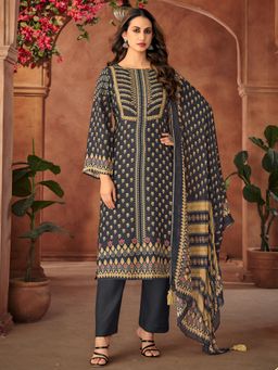 Stylee LIFESTYLE - Black Muslin Digital Printed Dress Material (Set of 3)