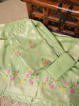 MUFFLY - Women Multi-Color Silk Floral Unstitched Kurta with Bottom and Dupatta (Set of 3)