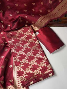 MUFFLY - Women Multi-Color Cotton Floral Unstitched Kurta with Bottom and Dupatta (Set of 3)