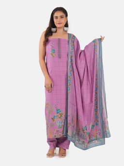 MOZAFIA - Women Purple Fabric Floral Unstitched Kurta with Bottom and Dupatta (Set of 3)