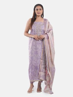 MOZAFIA - Women Purple Fabric Floral Unstitched Kurta with Bottom and Dupatta (Set of 3)