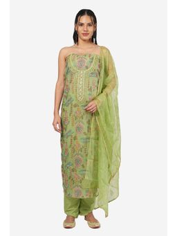 MOZAFIA - Women Green Fabric Floral Unstitched Kurta with Bottom and Dupatta (Set of 3)