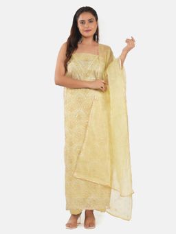 MOZAFIA - Women Green Fabric Floral Unstitched Kurta with Bottom and Dupatta (Set of 3)