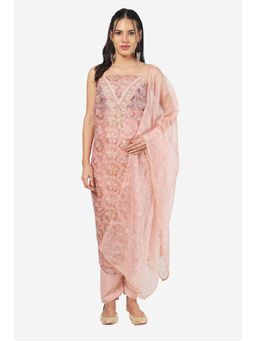 MOZAFIA - Women Peach Fabric Floral Unstitched Kurta with Bottom and Dupatta (Set of 3)