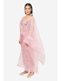 MOZAFIA - Women Pink Fabric Floral Unstitched Kurta with Bottom and Dupatta (Set of 3)