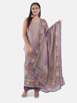 MOZAFIA - Women Purple Fabric Floral Unstitched Kurta with Bottom and Dupatta (Set of 3)
