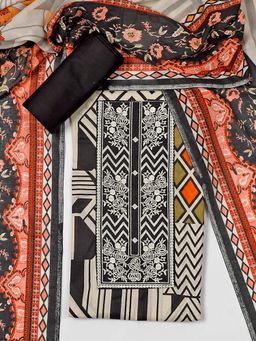 SALWAR STUDIO - Women Multi-Color Cotton Geometric Unstitched Kurta with Bottom and Dupatta (Set of 3)