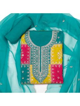 SALWAR STUDIO - Women Multi-Color Silk Embroidered Unstitched Kurta with Bottom and Dupatta (Set of 3)