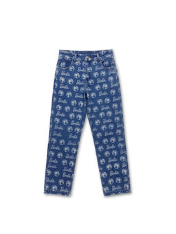 TINY GIRL - Cotton Woven Brand Name Text Printed Jeans-Blue