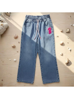 TINY GIRL - Cotton B Text Detailed Solid Jeans- Blue