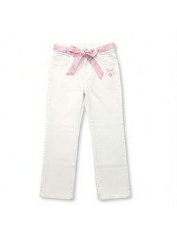 TINY GIRL - Cotton Printed Mid Waist Jeans- White