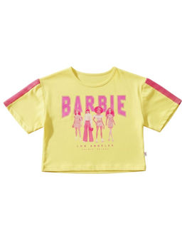 TINY GIRL - Knit Half Sleeves Brand Name Text Printed Top- Lemon
