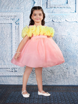 Mini Stitch - Off Shoulder Sequined Dress-Peach