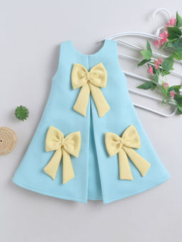 Mini Stitch - Sleevless Contrast Bow Applique Solid Midi-Green