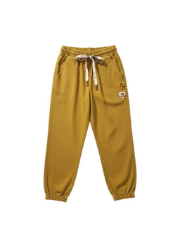 TINY GIRL - Cotton Solid Cherry Love Patch Joggers- Mustard