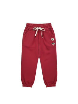 TINY GIRL - Cotton Solid Cherry Love Patch Joggers- Red